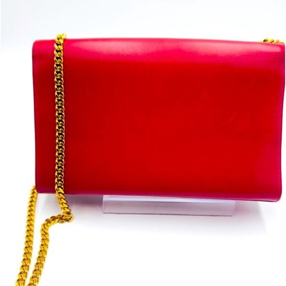 Auth Saint Laurent Red Leather Pompom Kate Clutch Pouchette Tassel Preloved Ex++ - Picture 6 of 16